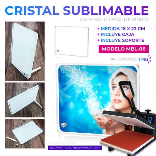 Cristal sublimable modelo MBL-06 medida de 23x18 cm