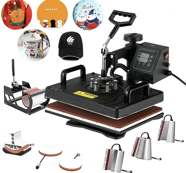 Estampadora multifuncional 8 en 1 con unidades independientes. Ideal para sublimación y estampado en camisetas, tazas, y más. Área de estampado 29x38cm Reserva