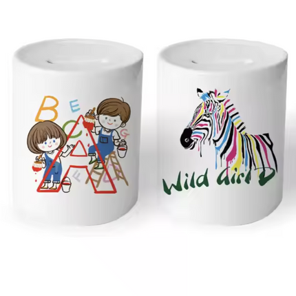 Alcancía sublimable de cerámica, personalizable con tu diseño favorito. Compatible con estampadoras de tazones de 11oz. 23 cm x 9cm. Personalizables, sublimacion