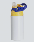 Botella metálica infantil sublimable de 500 ml con tapa azul y amarilla