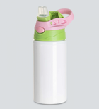 Botella metálica infantil sublimable de 500 ml con tapa verde y rosada