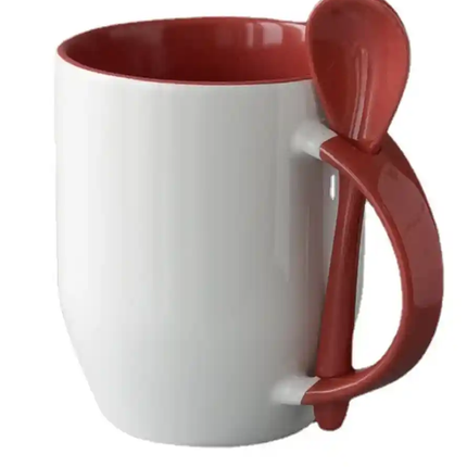 Tazón sublimable de 12oz con cuchara interior y asa de color Rojo. Perfecto para personalización y regalos únicos. Ideal para sublimación y estampado de alta calidad.
