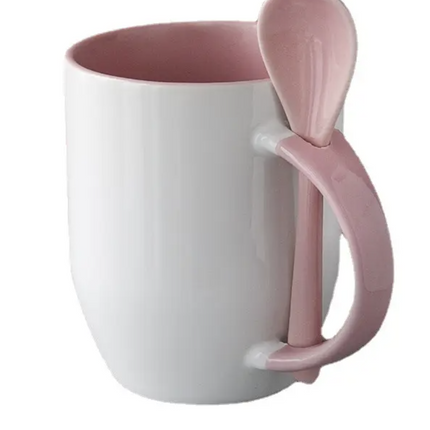 Tazón sublimable de 12oz con cuchara interior y asa de color Rosado. Perfecto para personalización y regalos únicos. Ideal para sublimación y estampado de alta calidad. (copia)