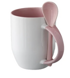Tazón blanco sublimable de 12 onzas con asa y cuchara rosadas