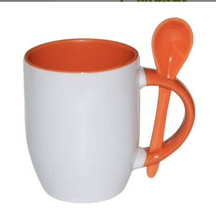 Tazón sublimable de 12oz con cuchara interior y asa de color Rosado. Perfecto para personalización y regalos únicos. Ideal para sublimación y estampado de alta calidad.