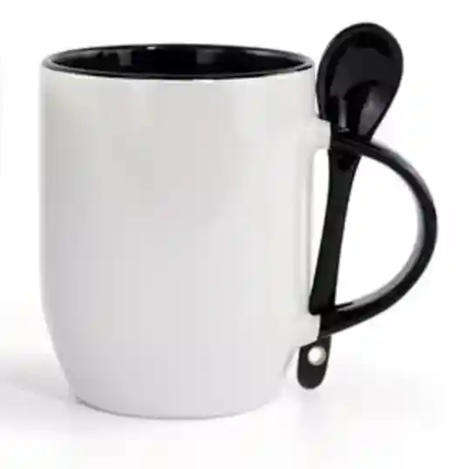 Tazón sublimable de 12oz con cuchara interior y asa de color Negro. Perfecto para personalización y regalos únicos. Ideal para sublimación y estampado de alta calidad. (copia)