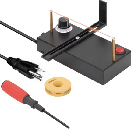 Cortador de cintas caliente, ajustable de 100-600°C. Ideal para cortar cintas, encajes y bandas de nylon. Compacto, eficiente y seguro para uso en talleres.