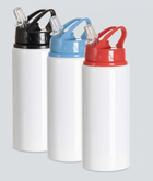 Botellas metálicas blancas sublimables de 600 ml con tapas negra, celeste y roja