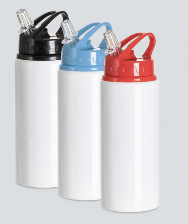 Botellas Sublimables Bancas Tapa color Rojo, Negro y celeste  600 ML para personalizar, crear estampados (Copia)