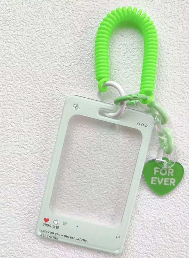 Porta Foto Llavero Acrílico “For Ever” con Espiral + Charm Corazón (Colores Variados)10.5x6.5cm