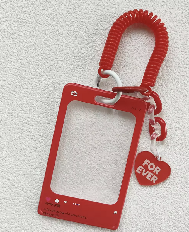 Porta Foto Llavero Acrílico “For Ever” con Espiral + Charm Corazón (Colores Variados)10.5x6.5cm