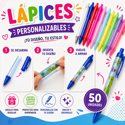 Lapices Personalizables Desarmables Pack 50 Unidades | Sin Máquina | Ideales para Emprender