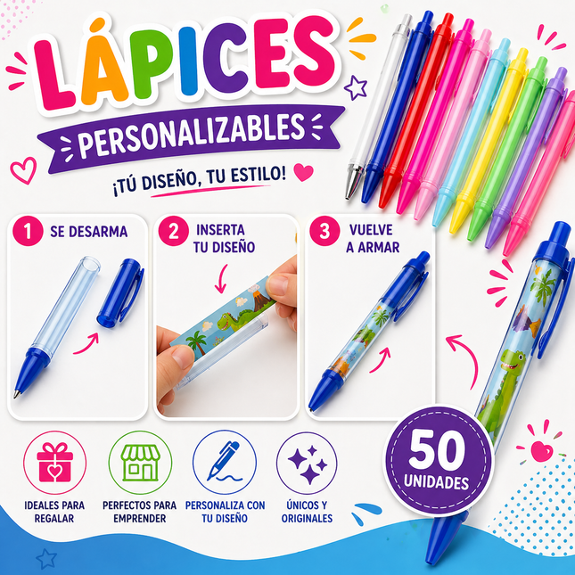 Lapices Personalizables Desarmables Pack 50 Unidades | Sin Máquina | Ideales para Emprender