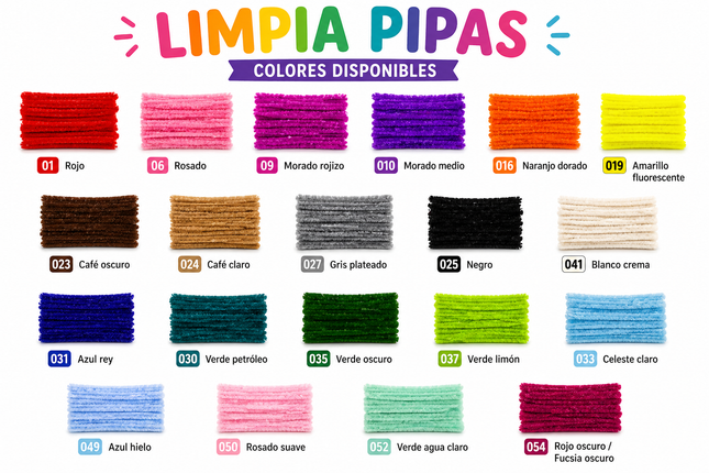 Limpia Pipas para Manualidades y Emprendimiento | Colores Seleccionados para Personalizar