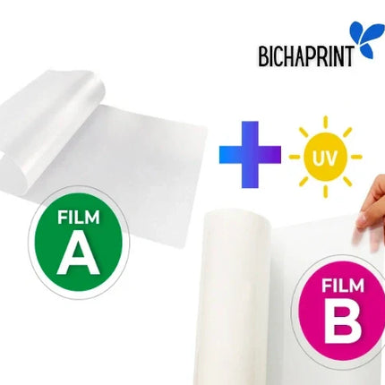 Film para UV DTF papeles A y B - 1 hoja A3 del A y 50cm lineales de film de laminado B