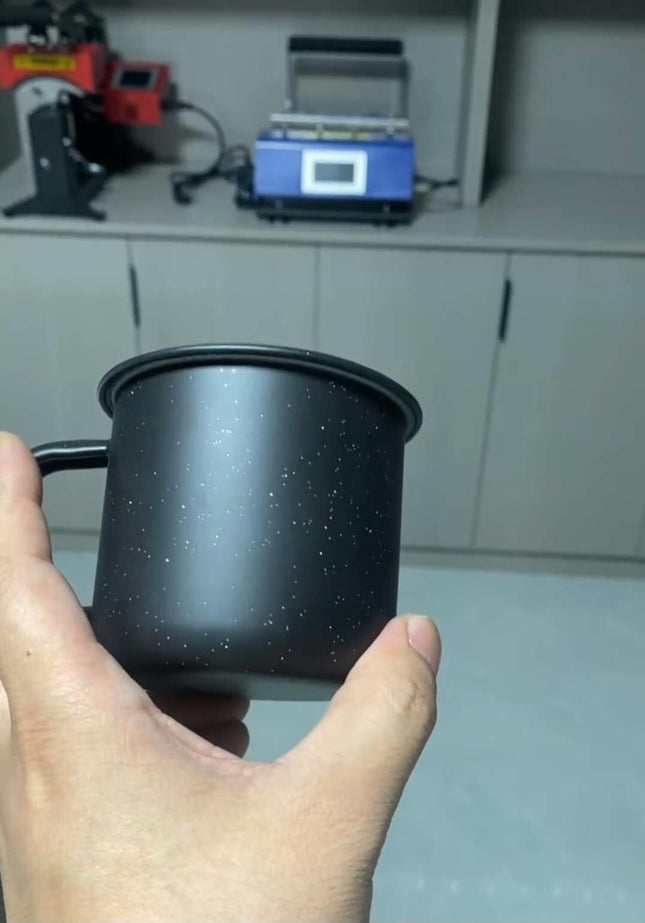 Tazón lechero 10oz enamel mágico sublimable | Cambia de color negro al estampar | Ideal para sublimación y emprendedores creativos