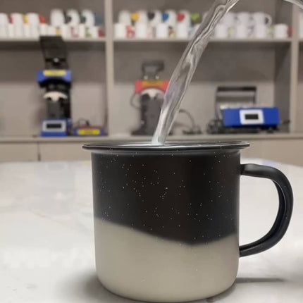 Tazón lechero 10oz enamel mágico sublimable | Cambia de color negro al estampar | Ideal para sublimación y emprendedores creativos