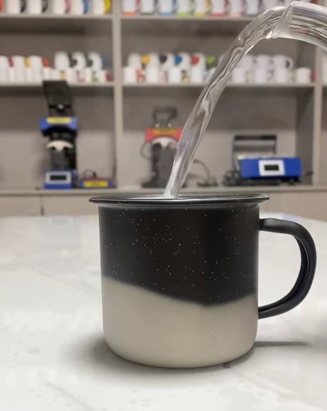 Tazón lechero 10oz enamel mágico sublimable | Cambia de color negro al estampar | Ideal para sublimación y emprendedores creativos
