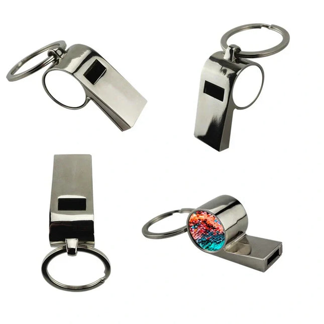 Llavero silbato sublimable 2 láminas incluye cajita individual