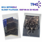 Mica imprimible glossy plateada A4 junto a diseño estampado