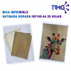 Mica imprimible satinada dorada A4 junto a diseño de jirafa