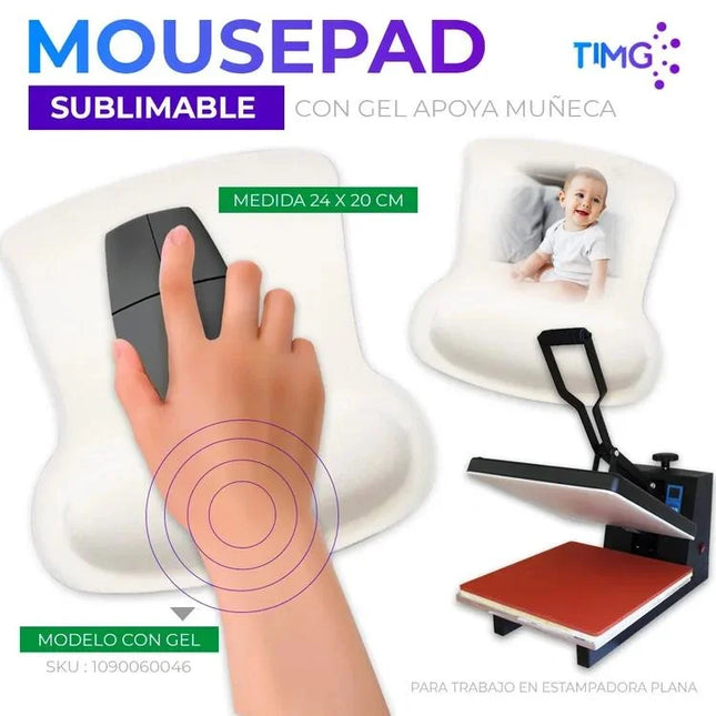 Mouse pad sublimable con apoyo de gel para la muñeca de 24 × 20 cm