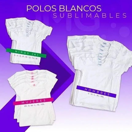 Polos Sublimables de Varon S al XXXL Cuello Redondo blanco
