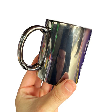 Tazón de cerámica efecto metalizado color plateado 11oz incluye caja