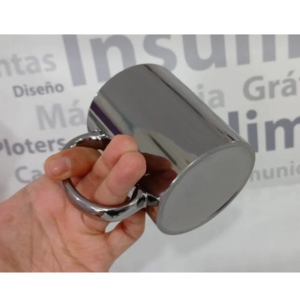 Tazón de cerámica efecto metalizado color plateado 11oz incluye caja