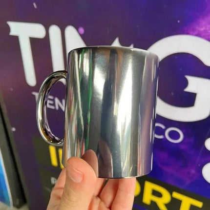 Tazón de cerámica efecto metalizado color plateado 11oz incluye caja