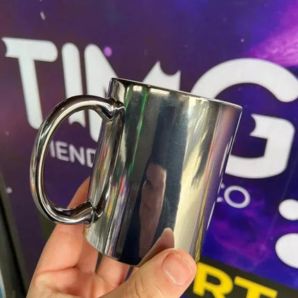 Tazón de cerámica efecto metalizado color plateado 11oz incluye caja