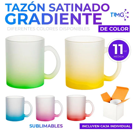 Tazón sublimable satinado base color amarillo gradiente 11oz incluye caja