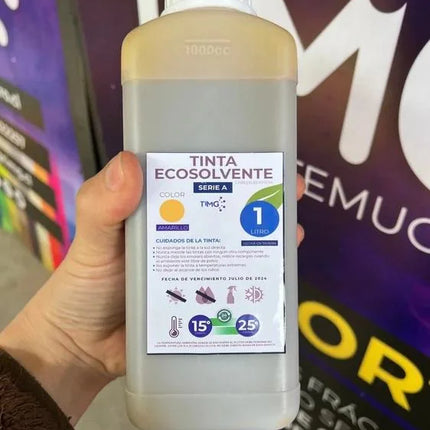 Tinta Ecosolvente serie A, 1 litro, colores CMYK CL ML, Hecha en Taiwán