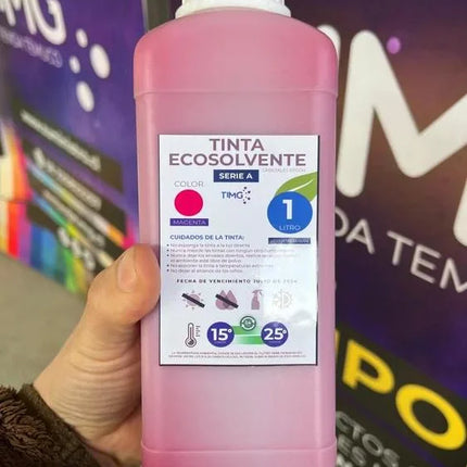 Tinta Ecosolvente serie A, 1 litro, colores CMYK CL ML, Hecha en Taiwán