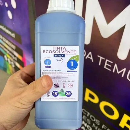 Tinta Ecosolvente serie A, 1 litro, colores CMYK CL ML, Hecha en Taiwán