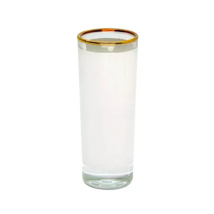 Vaso de tequila largo sublimable borde dorado 3oz vidrio