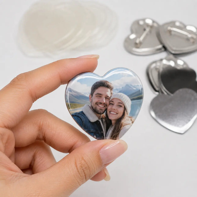 Llavero acrílico en forma de corazón personalizado con fotografía de pareja