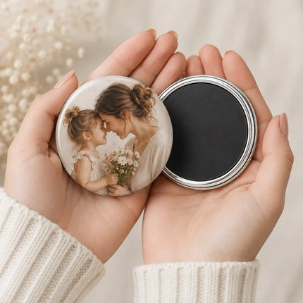 Chapita magnética redonda personalizada con fotografía y reverso negro
