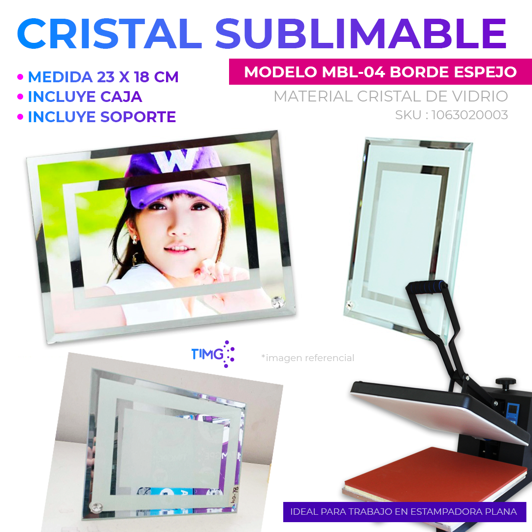Cristal sublimable modelo MBL-04 borde espejo medida de 23x18 cm