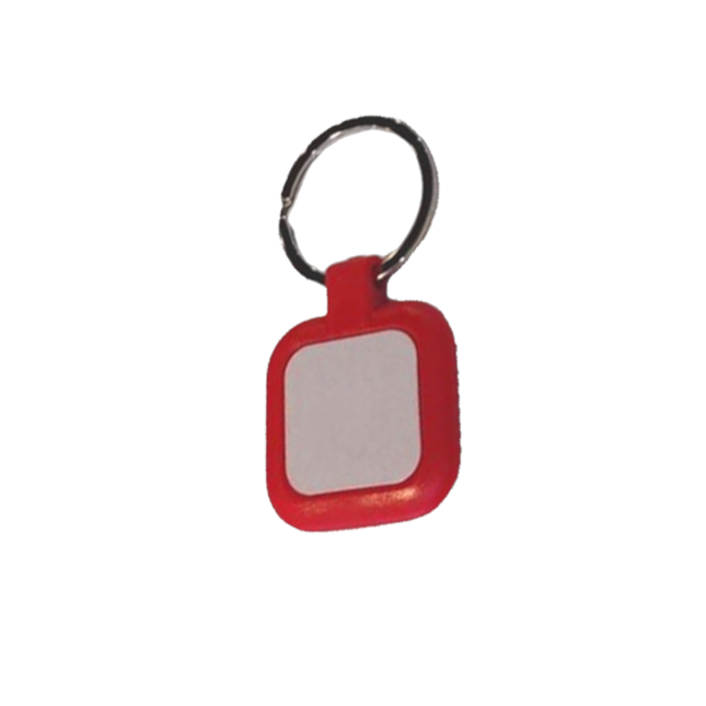Llavero plástico cuadrado rojo con placa blanca sublimable