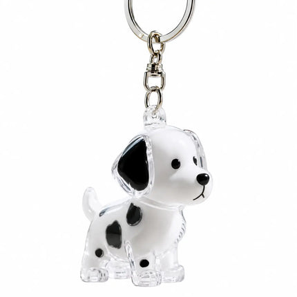 Llavero acrílico transparente con forma de perrito blanco y negro
