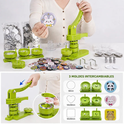 Maquina para Hacer Chapitas 3 en 1 – Cuadrada, Redonda y Corazón