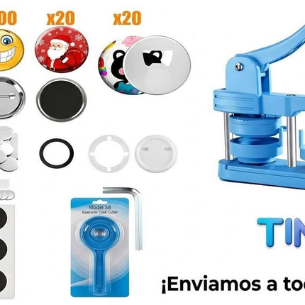 Máquina de Chapita 58mm Plástica + Chapitas y Cortador