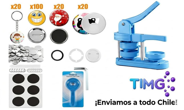 Máquina de Chapita 58mm Plástica + Chapitas y Cortador