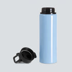 Botella metálica sublimable de 750 ml color celeste con tapa negra desmontada