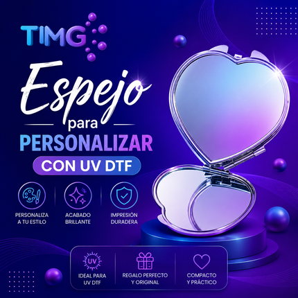 Espejo metalico color plateado 5 unidades para personalizar con uv DTF