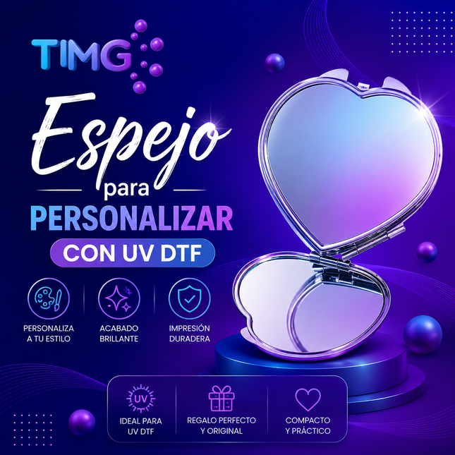 Espejo metalico color plateado 5 unidades para personalizar con uv DTF