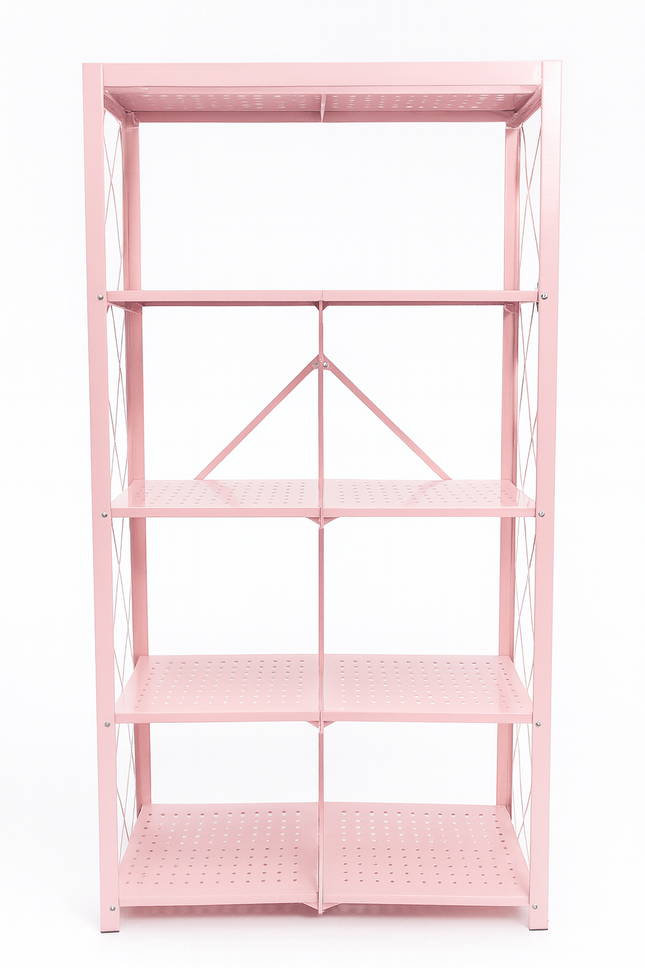 Estantería plegable rosada 71x34x157 cm | Repisas resistentes para organizar taller de emprendedores | Práctica, portátil y funcional