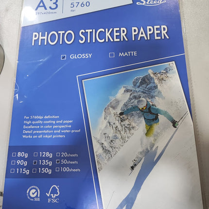 Papel adhesivo Fotografico brillante 135gr A3 50 hojas
