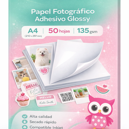 Papel Adhesivo Fotográfico Brillante A3 y A4 135 gr 50 Hojas